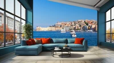 Boats in bay near historic quarter of Gaeta Wall mural