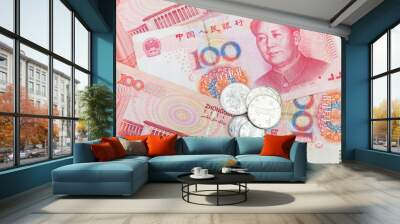 Chinese yuan renminbi banknotes and coins Wall mural