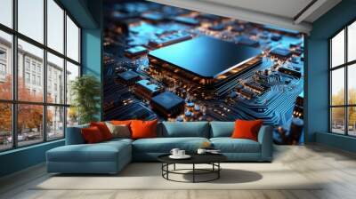 Computer board with processor for artificial intelligence computing, close up Wall mural