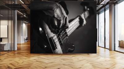 Electric bass guitar player hands, live music Wall mural