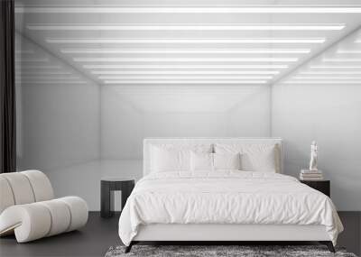 Empty 3d white room with stripes of ceiling lights Wall mural