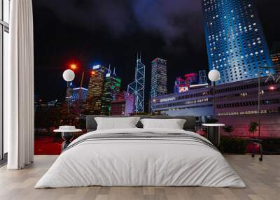 Hong Kong. Night cityscape with stret lights Wall mural