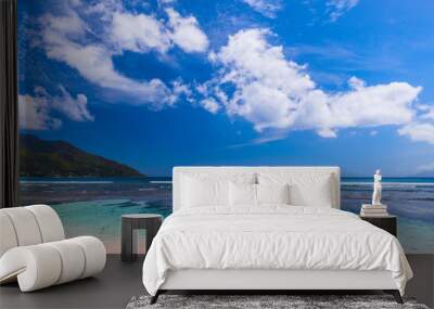 Mahe island, Seychelles. Landscape of Beau Vallon beach Wall mural