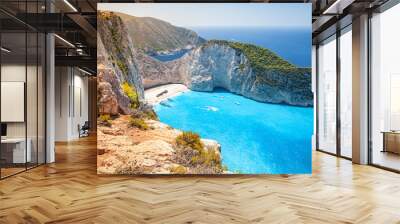 Ship Wreck beach. Navagio bay. Greece Wall mural