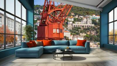 Vintage red port crane. French Riviera, Nice Wall mural