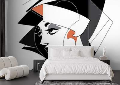 Abstract surreal art portrait in cubism style. Wall mural