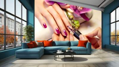 Manicure nail paint pink color Wall mural