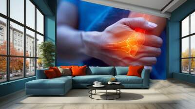 Athlete Injuries. Tennis elbow. A tennis player suffered a hand injury during a game Wall mural