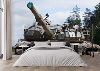 Military tank close-up. Army polygon.  Wall mural