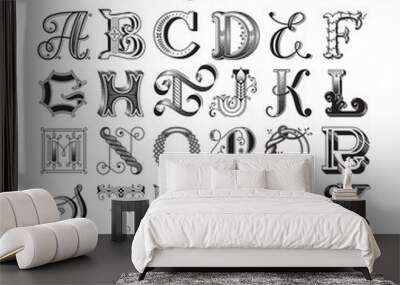 Retro decorative font. Original high-detalized alphabet. Capital letters. EPS 10 vector. Wall mural