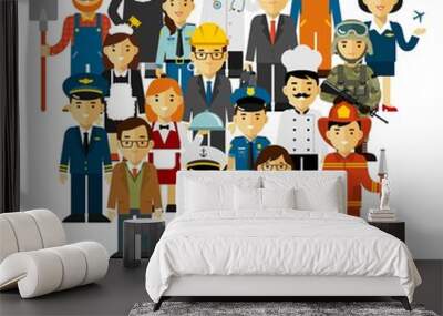 People occupation characters set in flat style isolated on white background. Different people professions characters standing together. Workers and staff. Wall mural