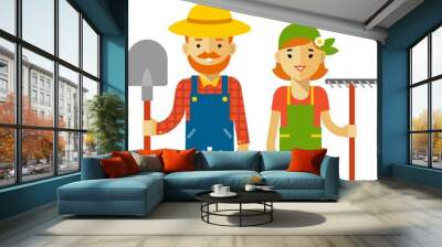 Set of farmer gardener man and woman in flat style Wall mural