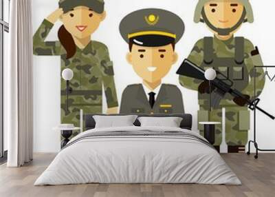 Soldier man and woman in different military uniform Wall mural