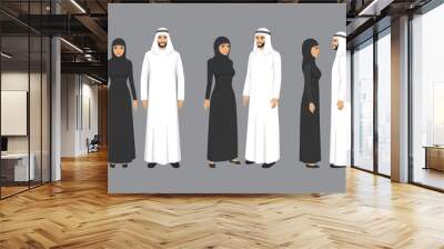 Arab Couple in Traditional Clothing, Middle Eastern, Arab couple, People, Arab family. Arabian man and woman, Vector illustration Wall mural