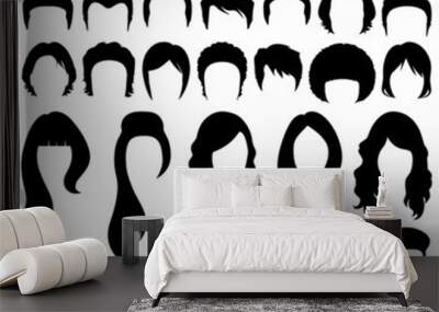 hair silhouettes, woman and man hairstyle Wall mural