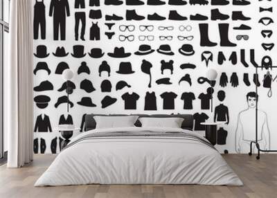 man fashion icons, paper doll, isolated clothing silhouette Wall mural