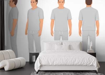 sportswear fashion man isolated, front, back and side view, vector illustration of male in tracksuit Wall mural