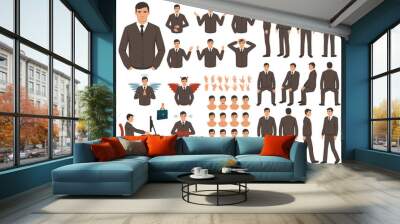 Vector businessman character casual poses set in flat style. Full length, gestures, emotions, front, side, back view. Wall mural