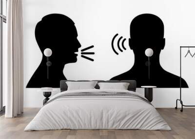 vector illustration of a listen and speak icon, voice or sound symbol, man head profile and back Wall mural