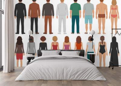 vector illustration of back view people group, man, woman standing characters, business  isolated person Wall mural