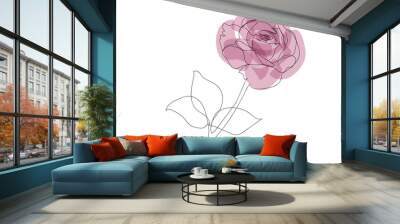 Continuous one line drawing vector illustration of rose flower with pink petals minimalist design minimalism concept Wall mural