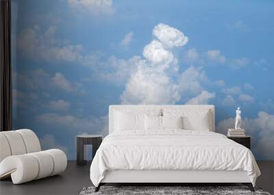 Blue sky with white curly fluffy clouds. Wall mural