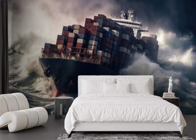 A container ship going through a storm Wall mural