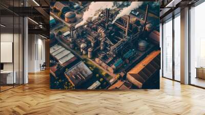 AI generation, bird's-eye view of large factory buildings Wall mural