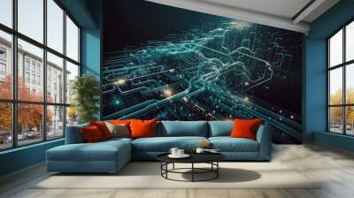 Artificial intelligence big data information flow technology background, AI generation Wall mural