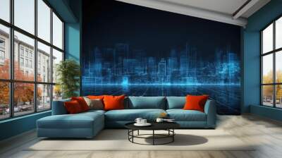 blue big data city science and technology background Wall mural