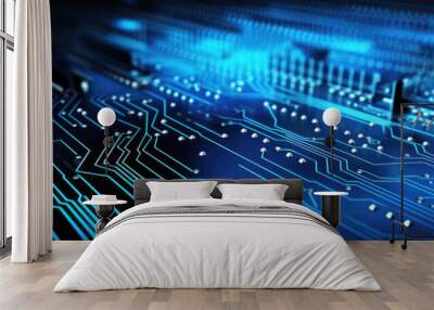 blue circuit board modern technology material Wall mural