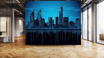 Blue city technology background material Wall mural