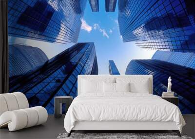 Blue look up modern city business building Wall mural