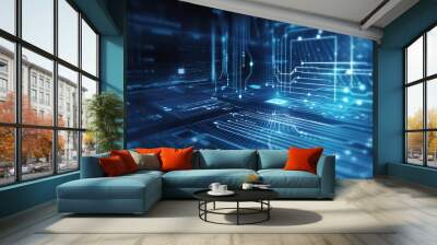 Blue modern technology information material Wall mural