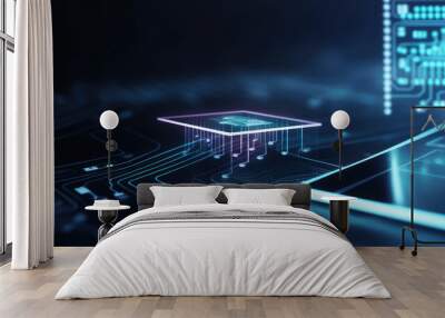 Blue Technology Lines Background Wall mural