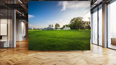 Camping tent on the grass in a sunny day Wall mural