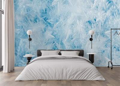 Close-Up of Blue Snowflake Crystals Pattern Wall mural