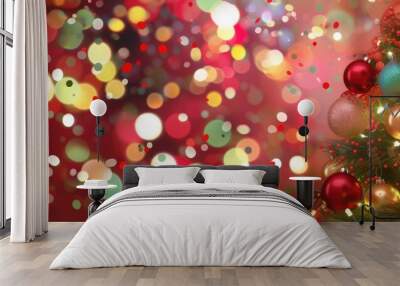 Festive Christmas Tree with Glittering Bokeh Background Wall mural