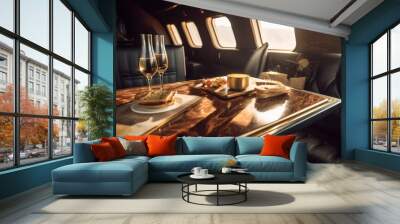 Food on the table on a private jet Wall mural