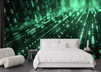 Futuristic Green Data Stream Visualization Wall mural