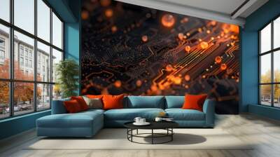 Glowing Circuit Board Technology in the Dark Wall mural