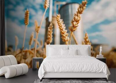 Golden Wheat Field with Silo Background Wall mural