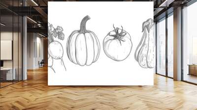 Hand-Sketched Vegetable Collection in Monochrome Wall mural