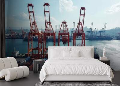 Large Shipping Port with Cranes and Containers Wall mural