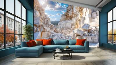 Marble Quarry with Rocky Landscape and Blue Sky Wall mural