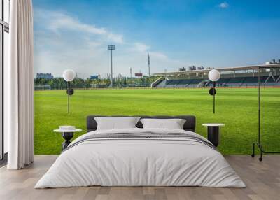 Panoramic view of soccer field stadium and stadium seats Wall mural