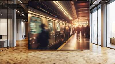 People getting on and off the train at the subway station Wall mural