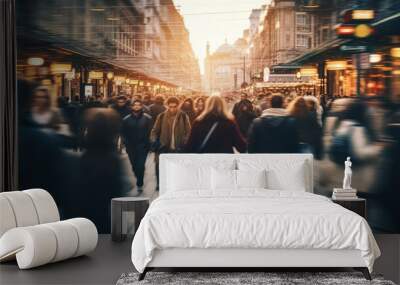 people walking on the streets of europe in the evening Wall mural