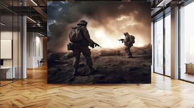 Real soldiers walk on the battlefield Wall mural