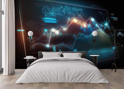 Stock market waveform chart, AI generated Wall mural